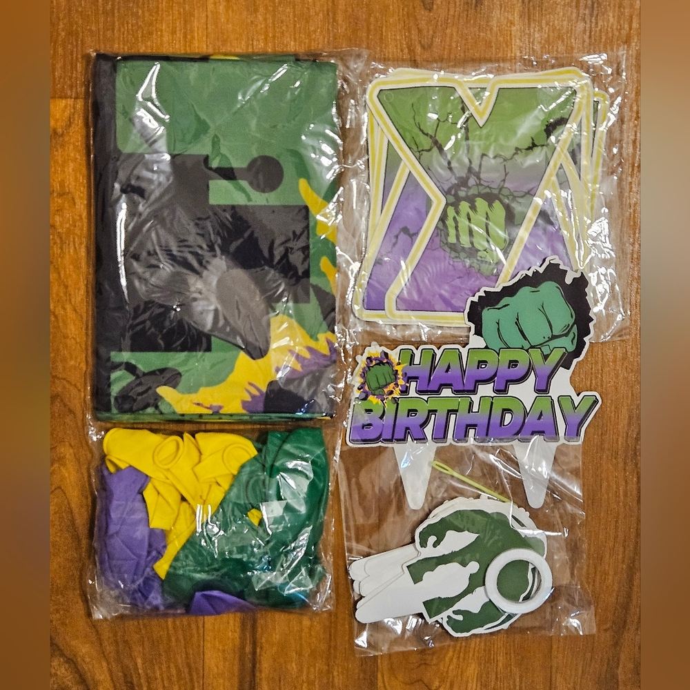 Hulk Superhero Party Supplies Set - Green, Purple, Black